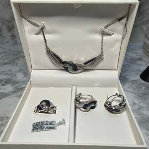 Blue and White Diamond 3-Piece Jewelry Set Rhodium Over Brass